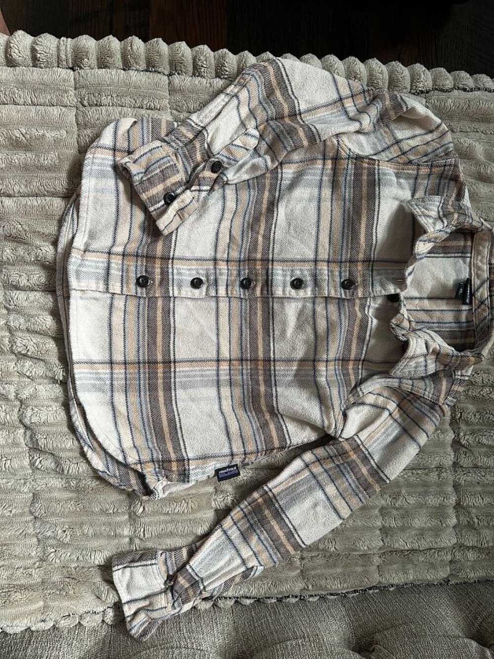 Patagonia Kids' Organic Cotton Flannel Shirt, Girls XS (5-6), Cream Plaid